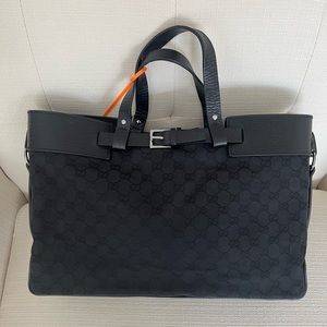 Authentic Gucci Top Handle Hand Black Gg Canvas Tote